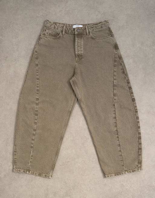 Topman rigid barrel jean in light brown, 6 of 7