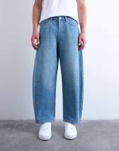 Topman rigid barrel jean in mid wash