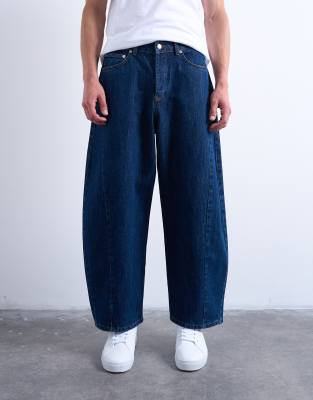Topman Rigid Barrel Jeans In Blue