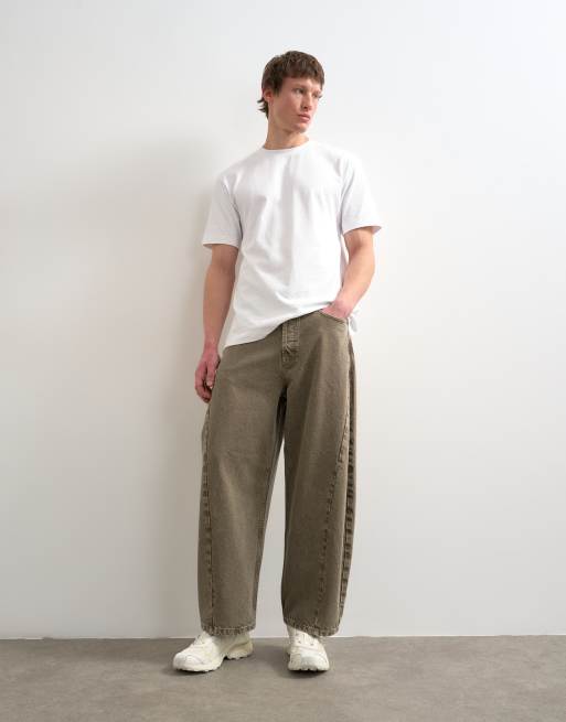Topman rigid barrel jeans in light brown, 2 of 7