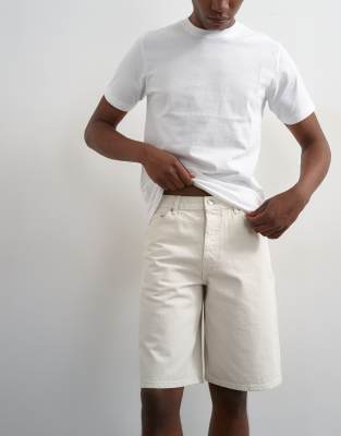 Topman Rigid Denim Shorts In White