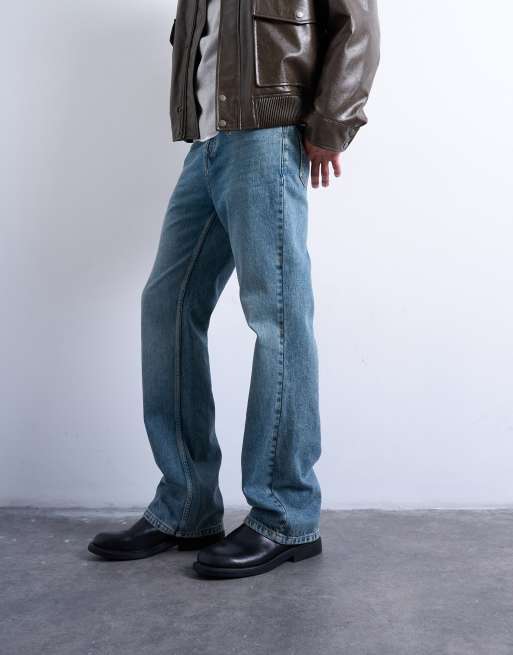 Topman rigid flare jeans in mid wash, 2 of 5