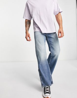 Topman rigid flare jeans in tinted mid wash