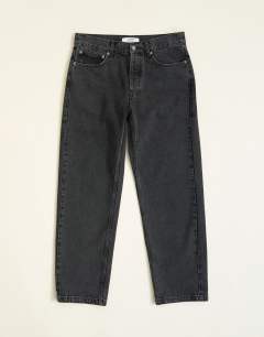 Model wearing Rigid straight fit jean in clean washed black