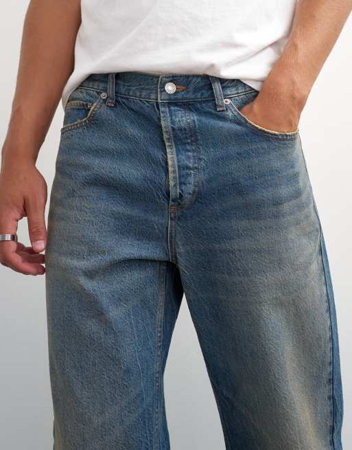 Topman rigid straight fit jeans with tint in mid wash, 3 of 7