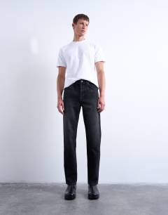 Model wearing Rigid straight jean in washed black