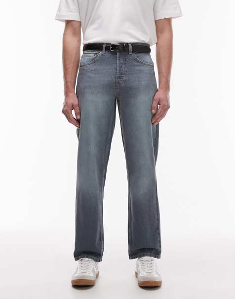 Topman rigid straight jeans in mid wash blue - view 1
