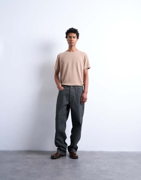 Topman rigid straight leg jeans in brown coated - view 1