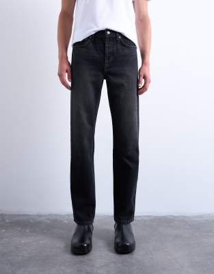 Topman Rigid Straight Leg Jeans In Black