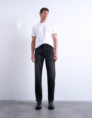 Topman Rigid Straight Leg Jeans In Black