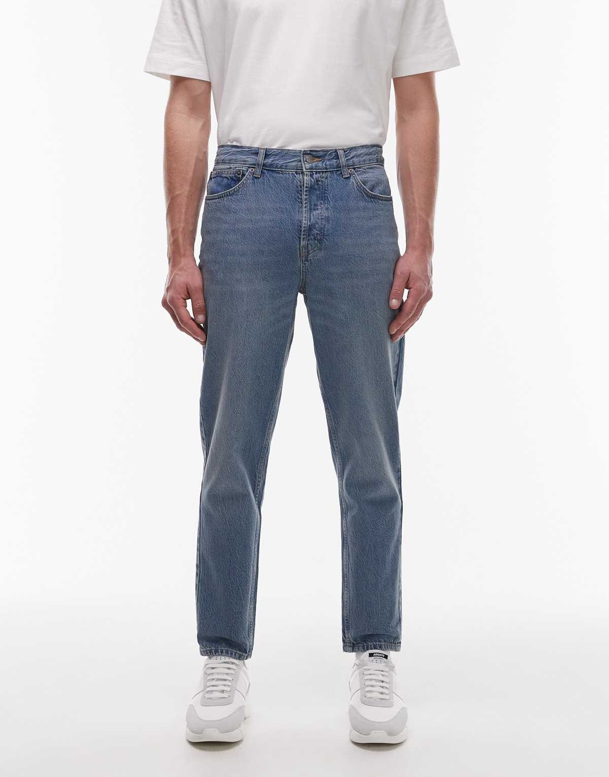 Topman rigid taper jean in mid wash