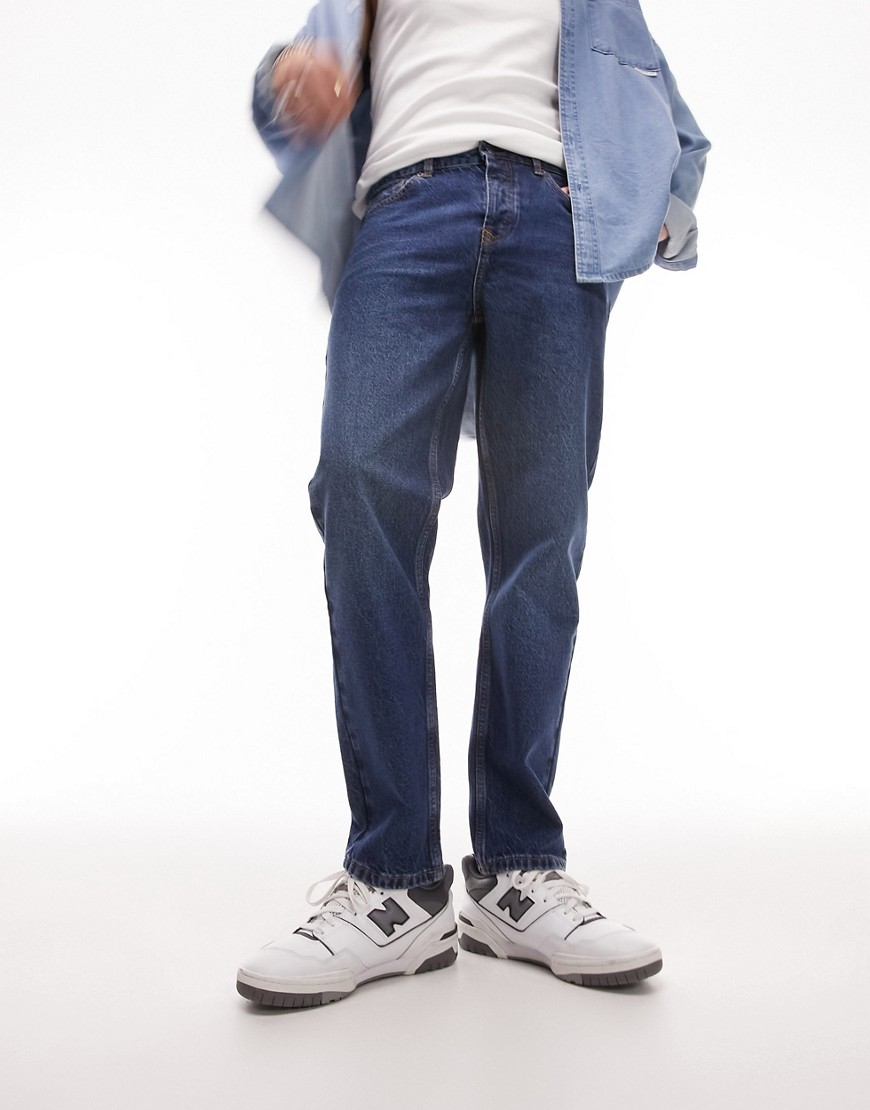 Topman rigid taper jeans in classic dark wash-Blue