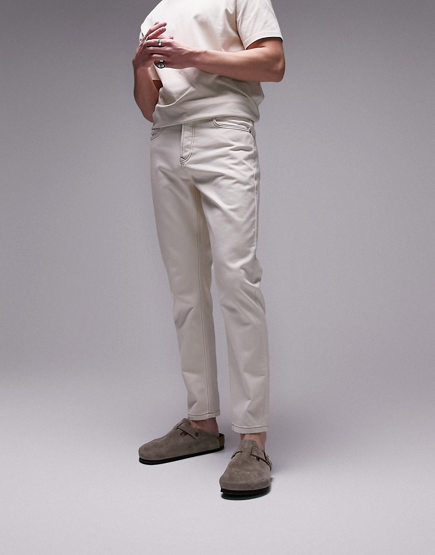 Topman rigid tapered jeans in ecru-White