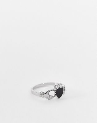 Topman ring with hand & heart detail in silver