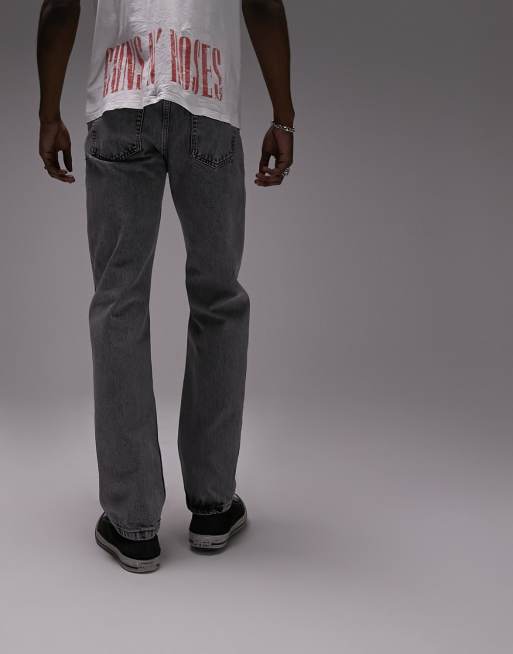 Topman rip straight crop jeans in gray acid wash