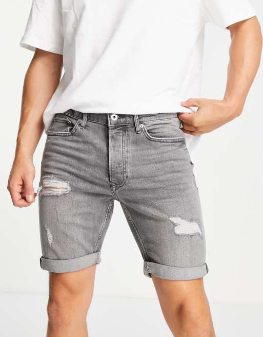 Topman rip stretch skinny shorts in grey 