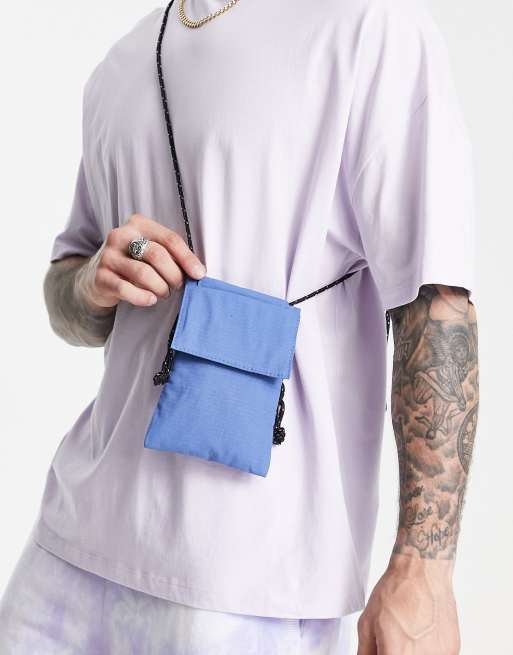 Topman ripstop cross body bag in blue