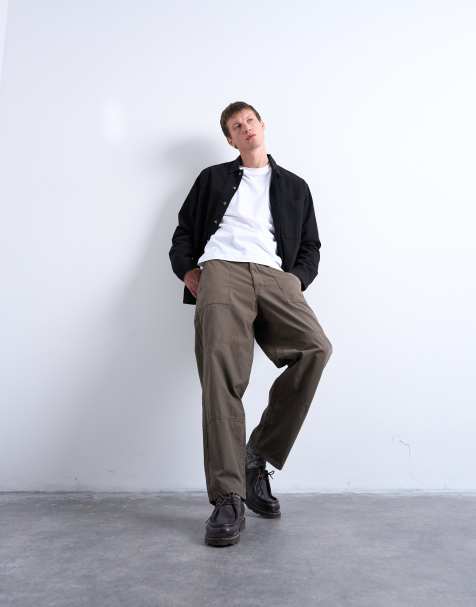 Topman ripstop taper leg trouser with seam detail in khaki - view 1