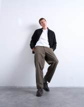 Topman ripstop taper leg trouser with seam detail in khaki