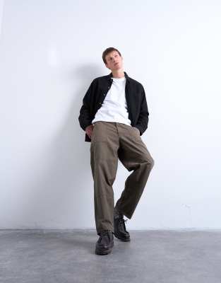 Topman Ripstop Tapered Leg Pants With Seam Detailing In Brown