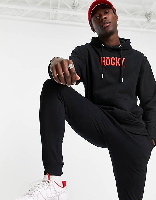 Topman Rocky embroidered hoodie in black