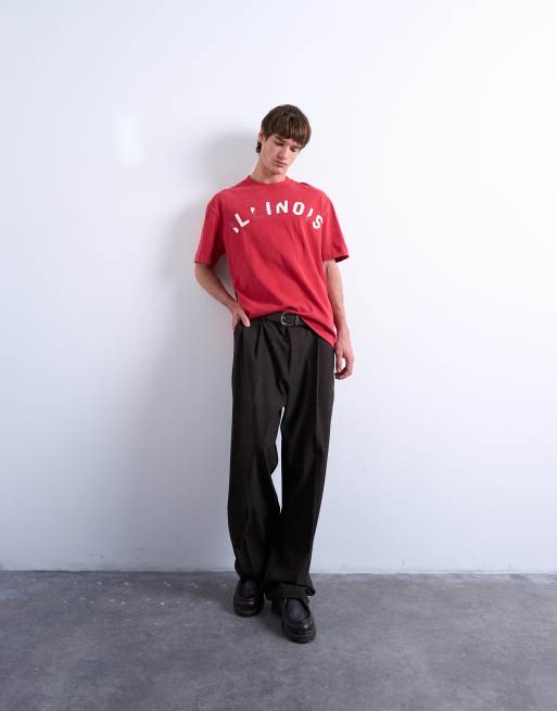 Topman – Röd t-shirt i oversize med Illinois-tryck fram- och baktill