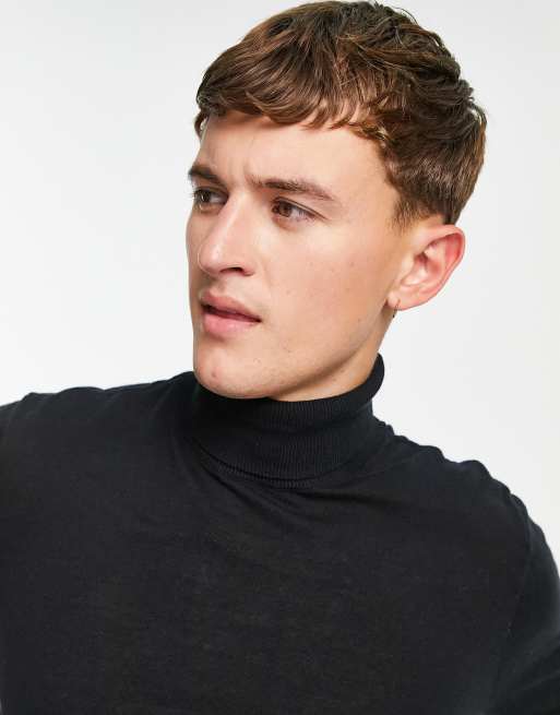 Topman roll neck jumper in black | ASOS