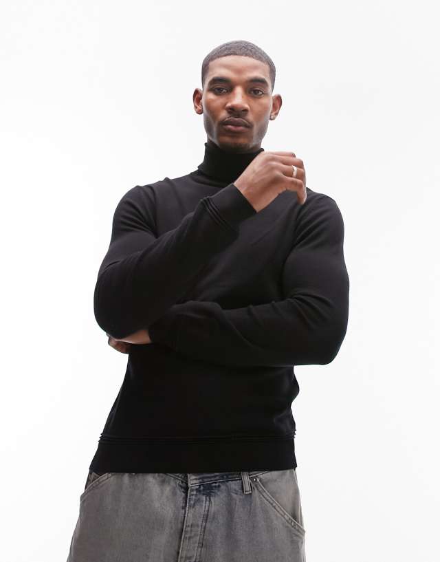 Topman - roll neck jumper in black