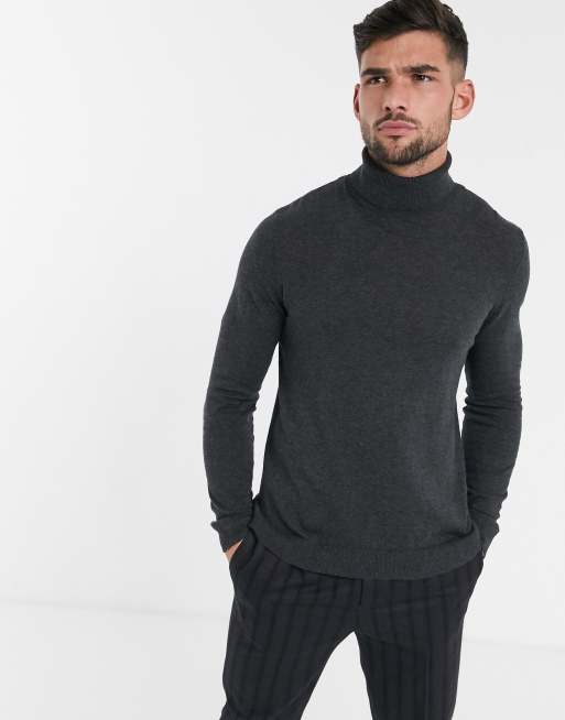 Topman – Rollkragenpullover in Anthrazit