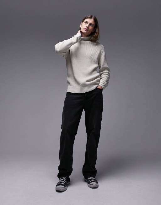 Topman – Rollkragenpullover in Steinbeige mit Patentmuster, 4 von 4