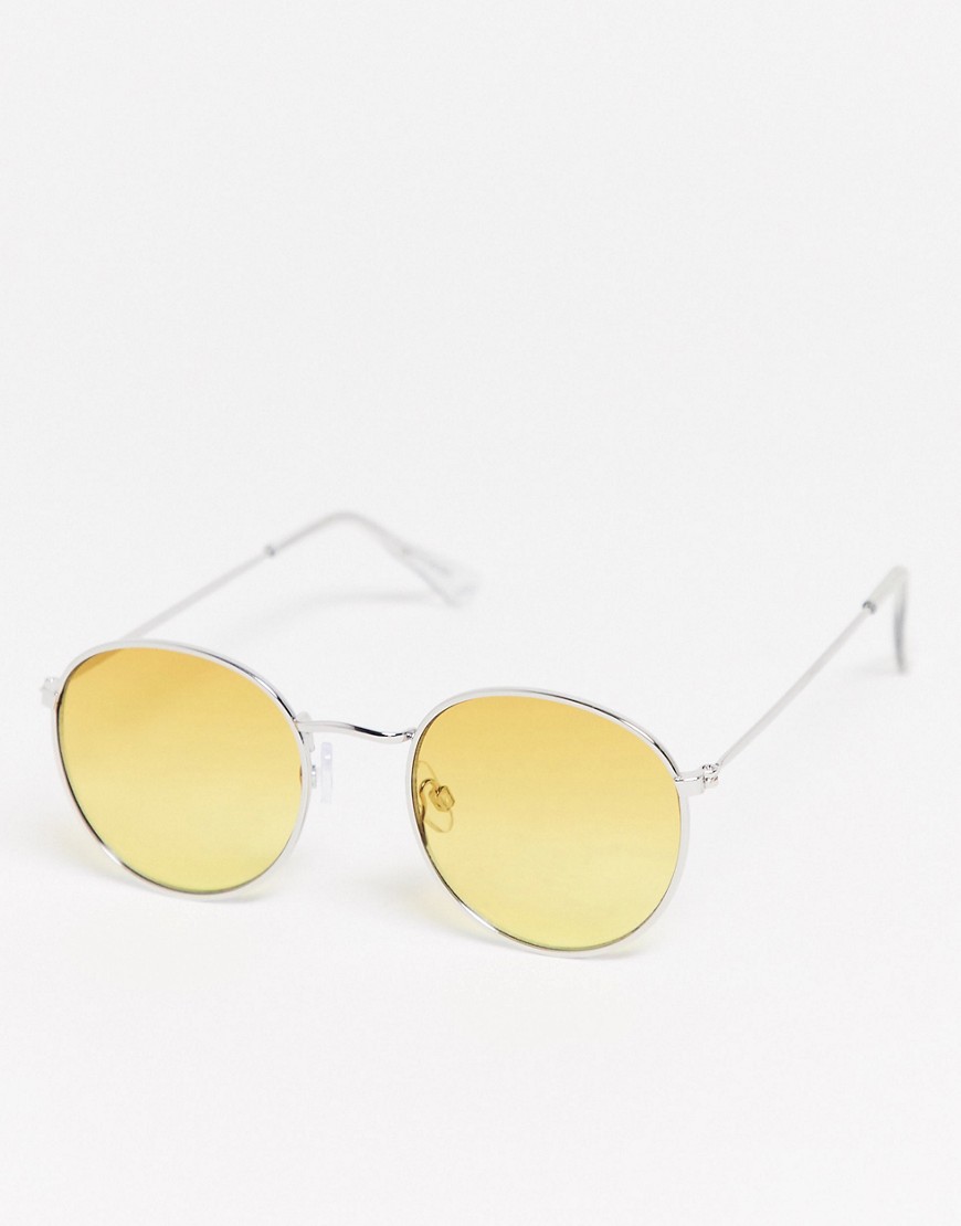 Topman - Ronde zonnebril in zilver met gele lenzen-Goud