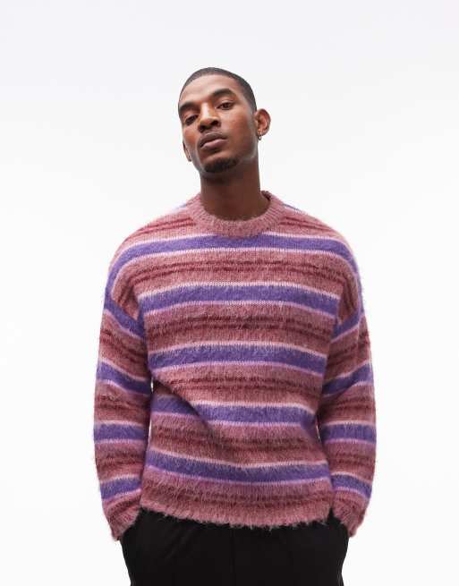 Topman – Rosa, borstad tröja i oversize med randigt mönster, 2 av 5