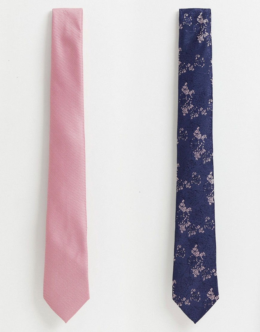 Topman – Rosa- och marinblåblommigt set med slips-Flerfärgad