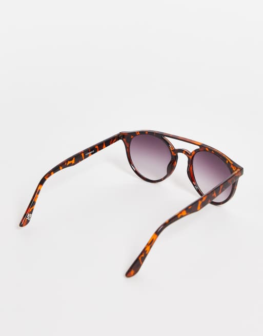 Topman round bar sunglasses in tort with blue lens, 2 of 4