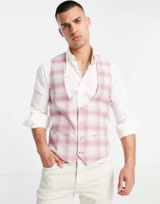 Topman – Różowy dwurzędowy garnitur o obcisłym kroju w kratę, 3 z 3