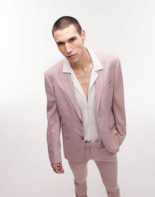 Topman – Różowa marynarka do garnituru ślubnego o bardzo obcisłym kroju, zapinana na dwa guziki