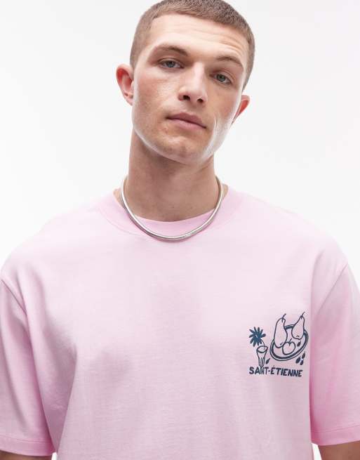 Topman – Różowy T-shirt oversize z nadrukiem z napisem „Saint Etienne