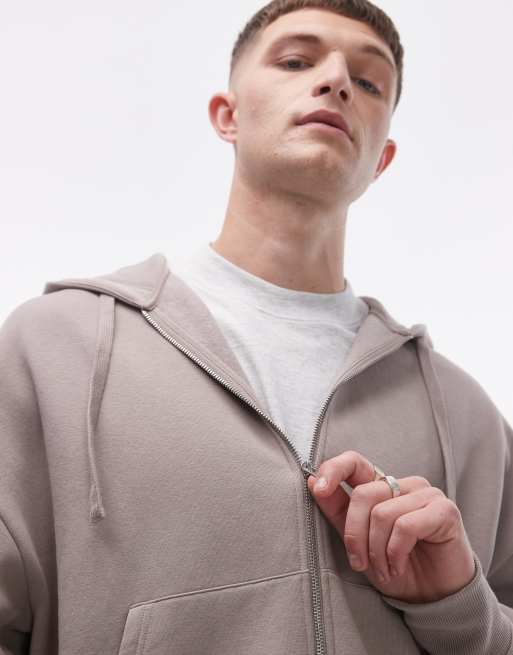 Topman – Rozpinana bluza oversize z kapturem w szarobeżowym kolorze, 2 z 4