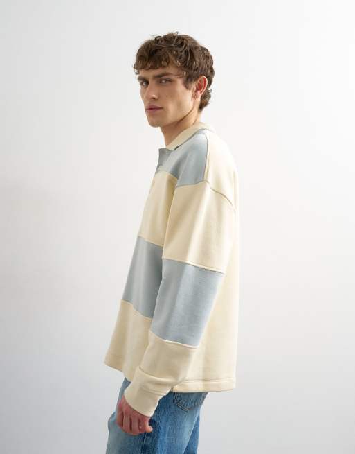 Topman – Rugby-Sweatshirt in Blau und Cremeweiß mit Polokragen und Oversize-Schnitt, 3 von 5