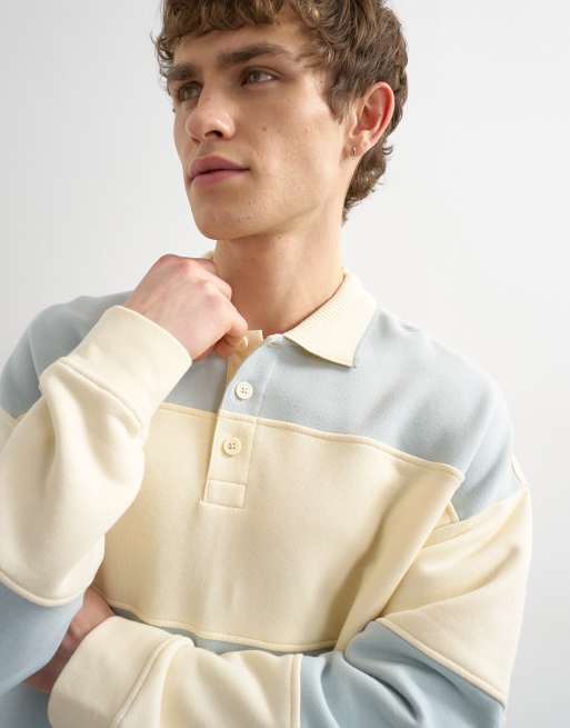 Topman – Rugby-Sweatshirt in Blau und Cremeweiß mit Polokragen und Oversize-Schnitt, 4 von 5
