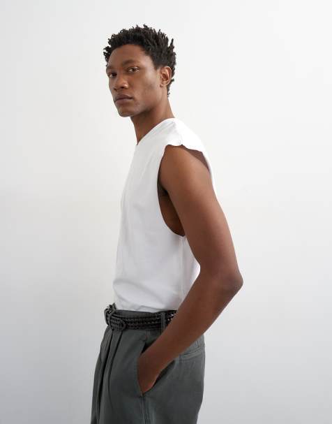 Topman - Ruimvallend cropped mouwloos T-shirt in wit - view 1