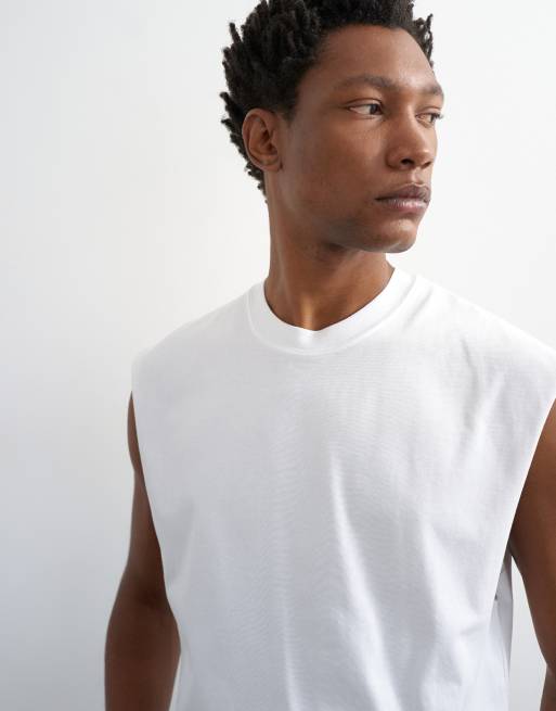 Topman - Ruimvallend cropped mouwloos T-shirt in wit, 4 van 5