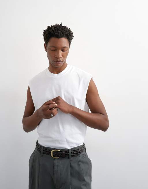 Topman - Ruimvallend cropped mouwloos T-shirt in wit, 5 van 5