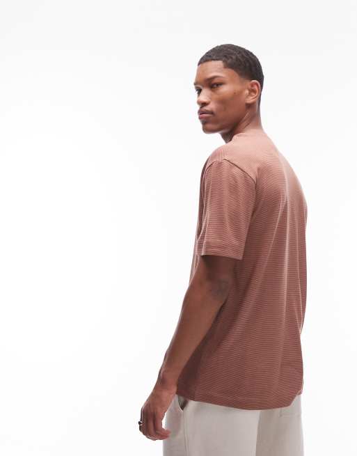 Topman - Ruimvallend fijngestreept T-shirt in bruin, 2 van 4
