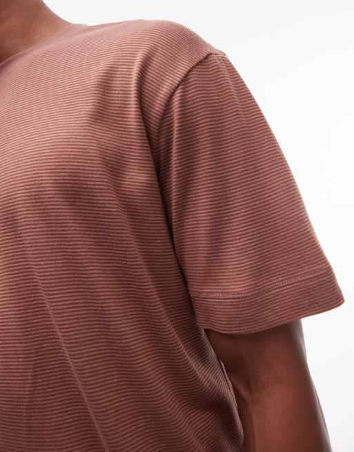 Topman - Ruimvallend fijngestreept T-shirt in bruin, 3 van 4
