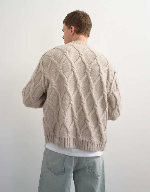 Topman ruimvallend gebreid kabelvest in oatmeal, 2 van 9