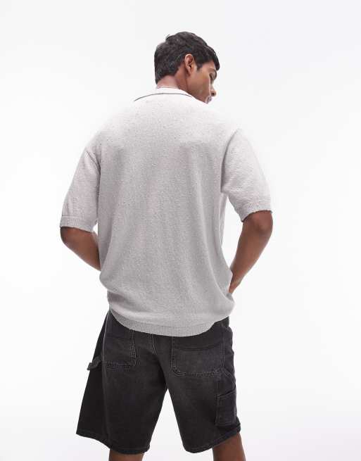 Topman - Ruimvallend gebreid overhemd met textuur en knoopsluiting in grijs, 3 van 4
