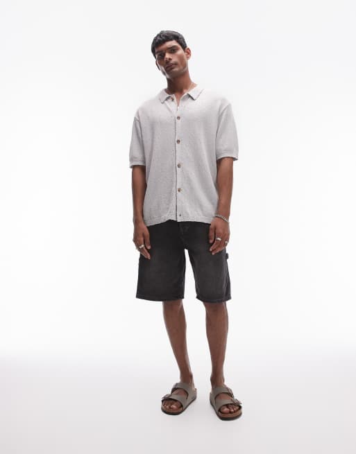 Topman - Ruimvallend gebreid overhemd met textuur en knoopsluiting in grijs, 4 van 4