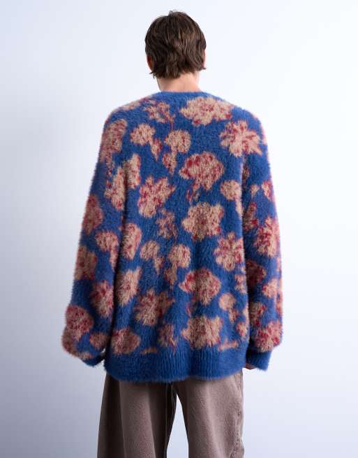 Topman - Ruimvallend gebreid vest met bloemenprint in paars, 4 van 5