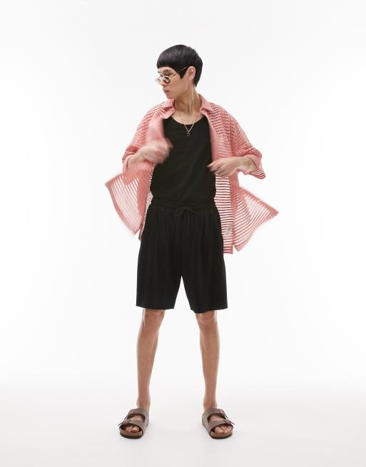 Topman - Ruimvallend gehaakt overhemd met lange mouwen in roze